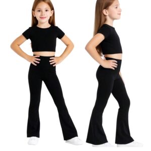Kit 2 Calças Flare Infantil Preta Feminina Cintura Alta