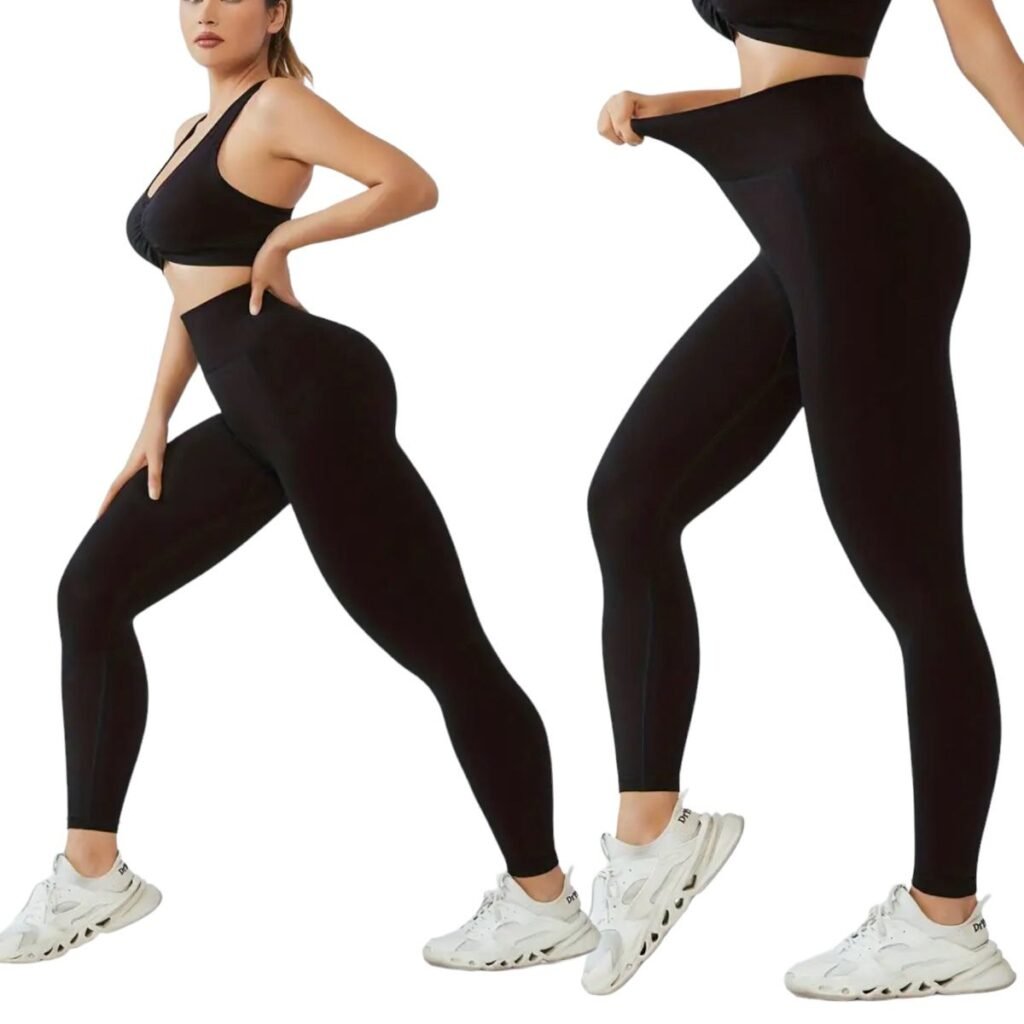 Kit 2 Calça Legging Feminina Básica Preta Lisa Cintura Alta